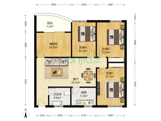 海昌阁 3室1厅1卫 100平方