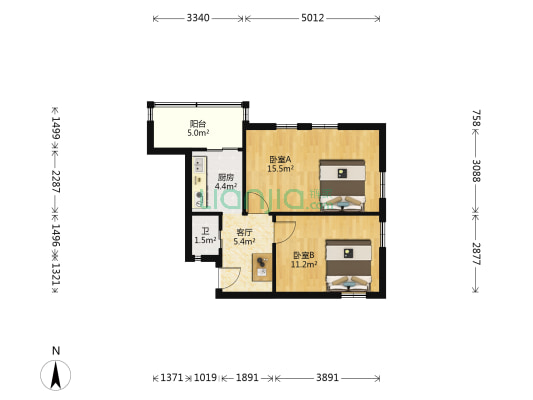 吴家窑大街 2室1厅1卫 59平方