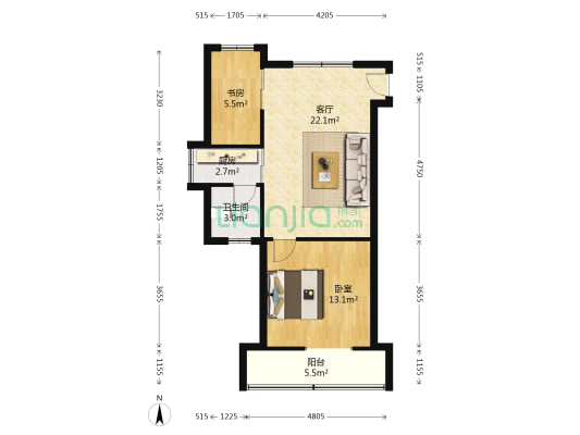 板桥新村 2室1厅1卫 67平方