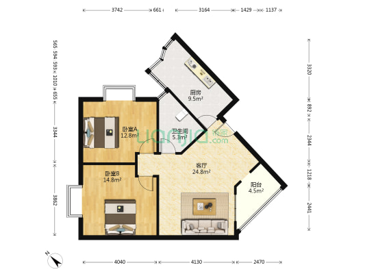 弘民新城 2室1厅1卫 90平方