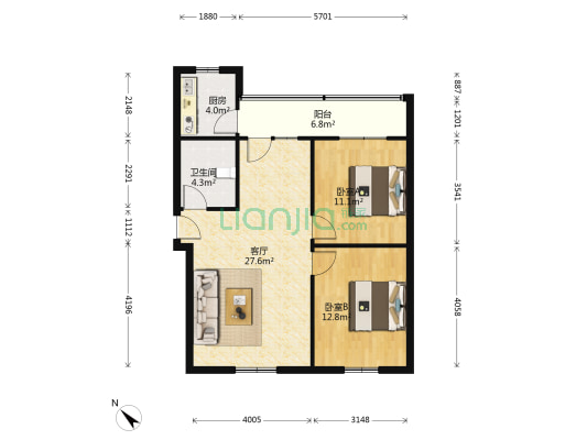 三强南路一段195号 2室1厅1卫 80平方
