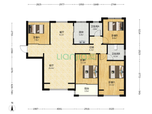 江南锦苑 4室2厅2卫 138平方