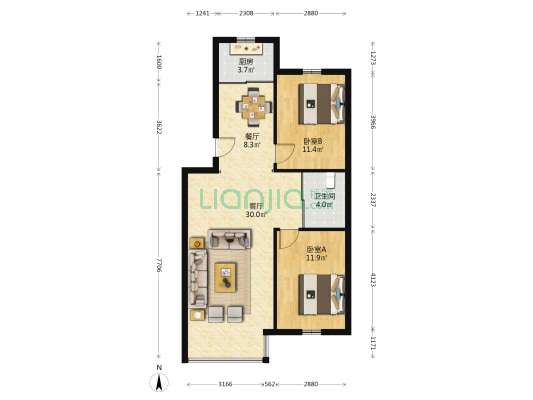 龙山峻景三期 2室2厅1卫 86平方