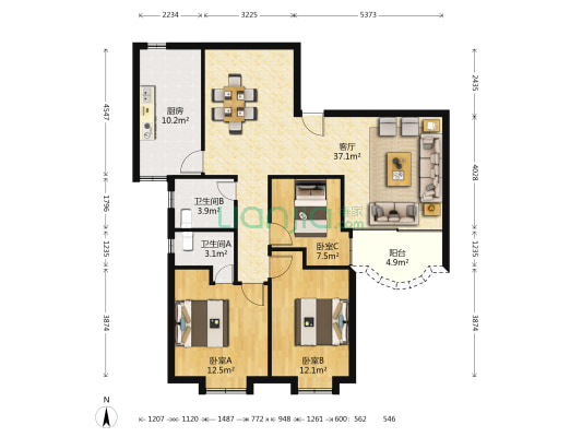 怡景花园 3室1厅2卫 106平方