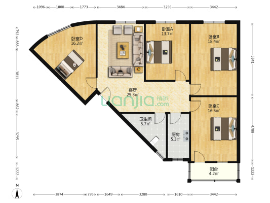 阜王路老干部东西楼 4室1厅1卫 131平方