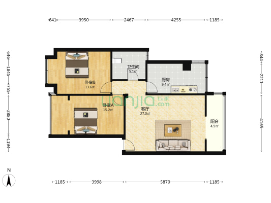 西江澜郡 2室1厅1卫 85平方