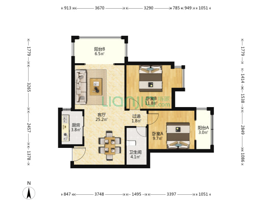 双府新天地 2室1厅1卫 88平方