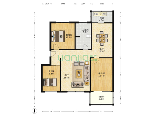 保险公司住宅楼 2室2厅1卫 125平方