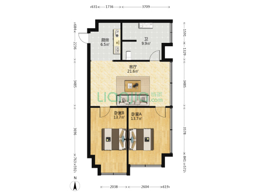 巨制国际 2室1厅1卫 77平方