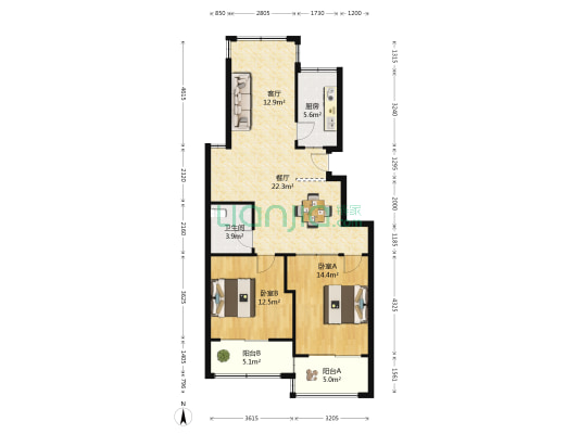 汇丰家园 2室2厅1卫 89平方