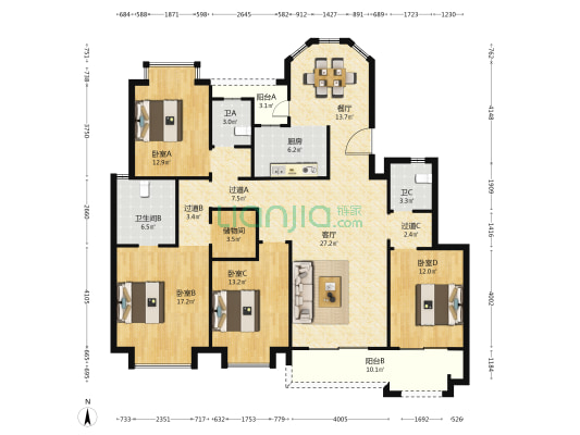 汇鑫·臻园 4室2厅3卫 173平方