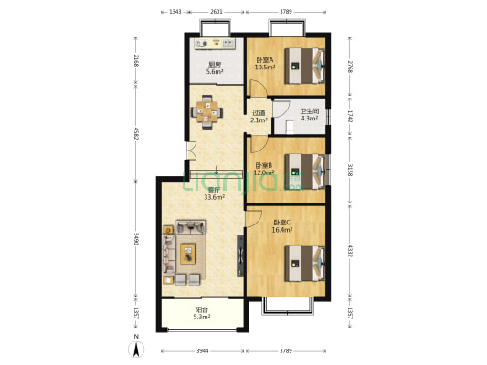 九龙家园 3室1厅1卫 111平方