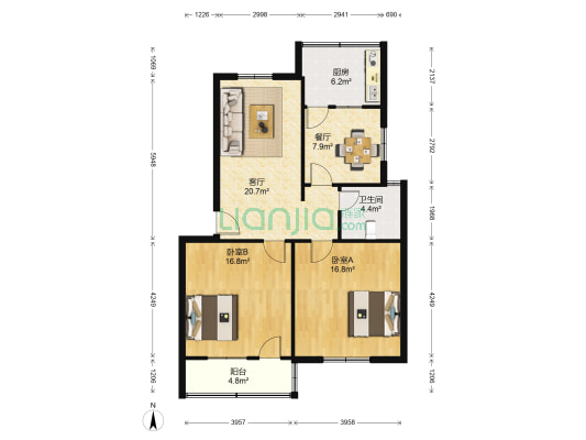 安泰物业小区 2室2厅1卫 98平方