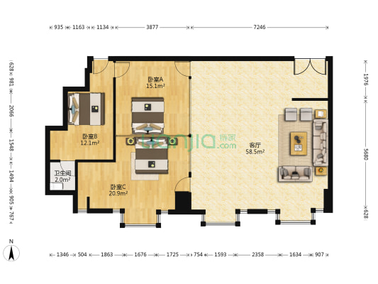 远帆大厦 3室1厅1卫 159平方