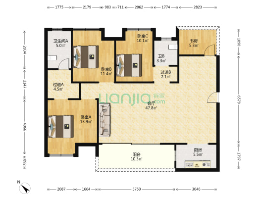 保利国际城翡丽湾C区 4室1厅2卫 146平方