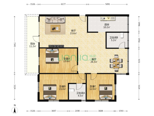 同华路12号 3室2厅2卫 146平方