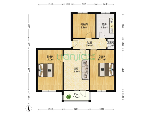 化工公司家属院 2室1厅1卫 89平方