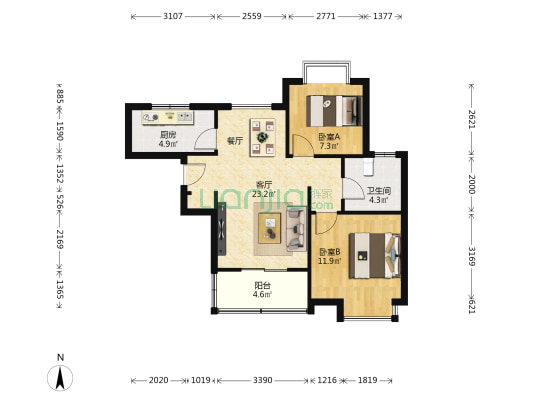 绿洲丰怡园 2室1厅1卫 86平方