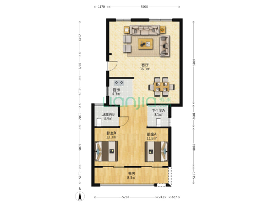 嘉屿南里 3室1厅2卫 101平方