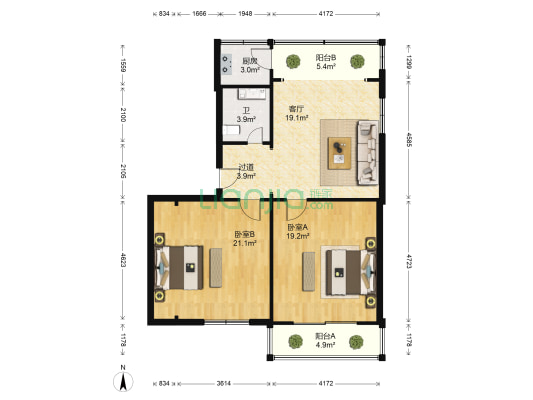 多福社区 2室1厅1卫 110平方