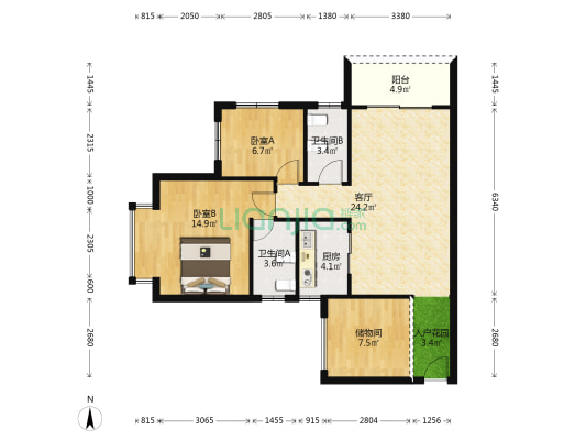 雅郡公馆 2室1厅2卫 79平方