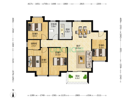 富丽嘉园 4室1厅1卫 97平方
