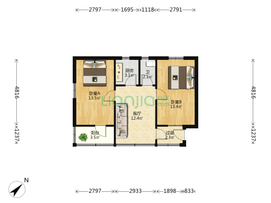 武珞路270到272号 2室1厅1卫 59平方
