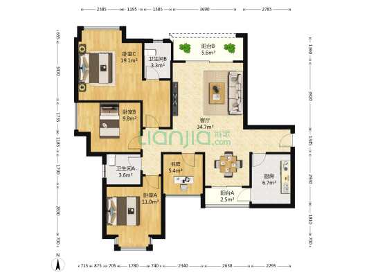 建工悦城 4室1厅2卫 101平方