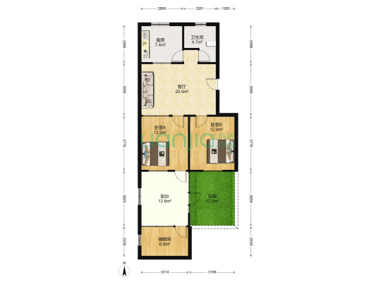 物资局宿舍 2室1厅1卫 80平方