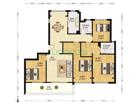越秀前滩名邸 4室1厅2卫 133平方