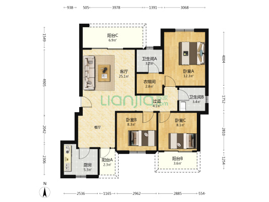 阳光和悦澜庭 3室1厅2卫 104平方