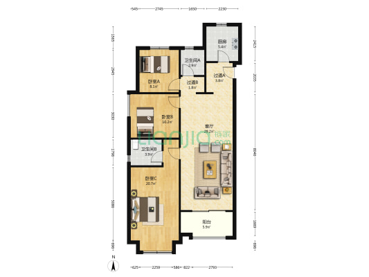 万科城市之光悦然 3室1厅2卫 113平方