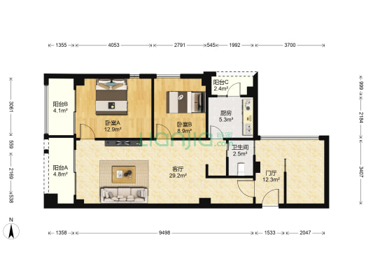 万科第五园四期 2室1厅1卫 72平方