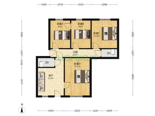 公园巷 4室1厅2卫 85平方