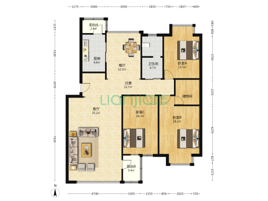 怡心嘉园 3室2厅1卫 153平方