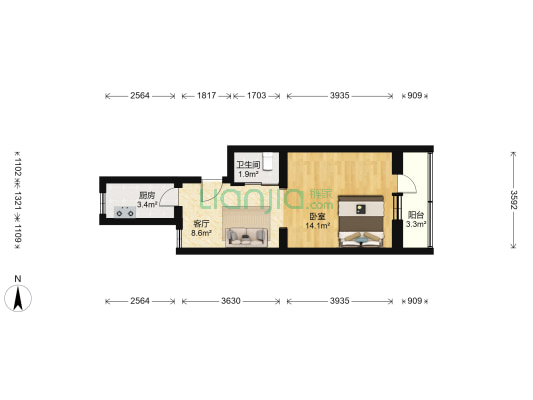 圆明园西路3号院 1室1厅1卫 42平方
