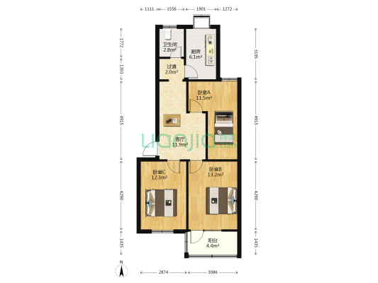 二里岗街13号院 3室1厅1卫 78平方