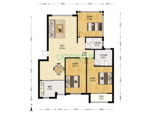 龙光阳光海岸 3室1厅2卫 102平方