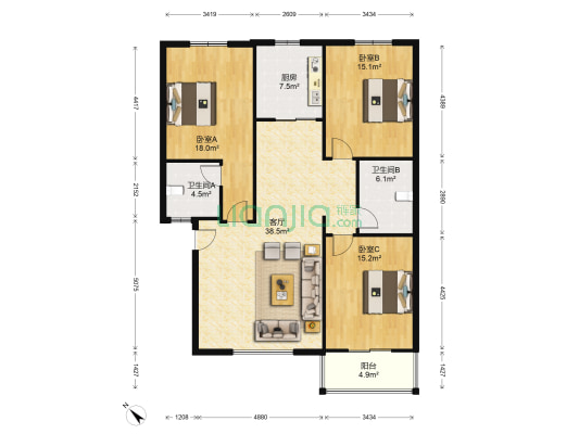 华福苑 3室1厅2卫 130平方