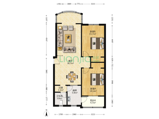 神兴小区 2室1厅1卫 102平方