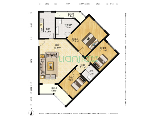 圆梦园 3室1厅2卫 129平方