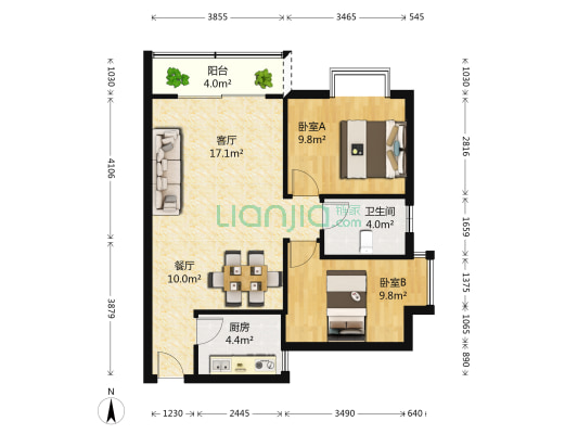 花千树三期 2室2厅1卫 74平方