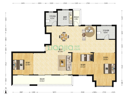 铂金铭邸 3室1厅2卫 180平方