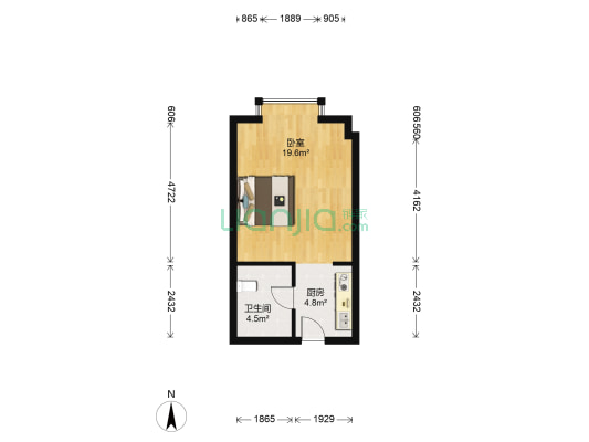 悦恒君铂国际 1室0厅1卫 48平方