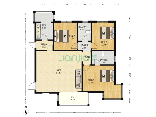 华信山水文苑逸园 3室1厅3卫 143平方