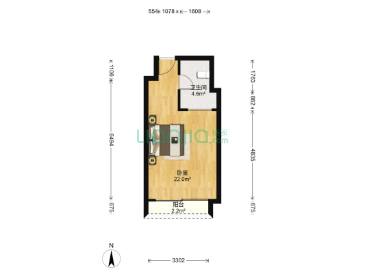 美的新都荟广场 1室0厅1卫 49平方