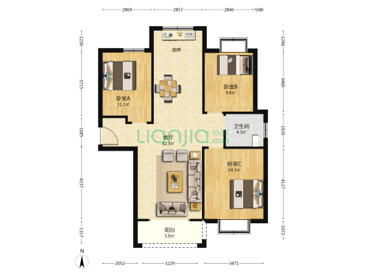 金水湾四期 3室1厅1卫 109平方