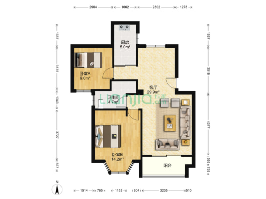 复地翠堤苑(公寓) 2室1厅1卫 83平方
