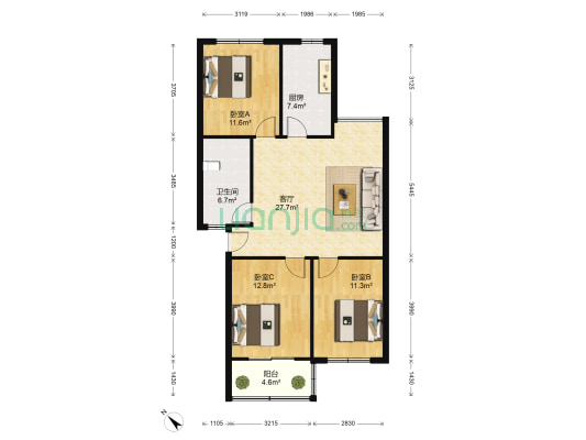 向阳雅居 3室1厅1卫 98平方