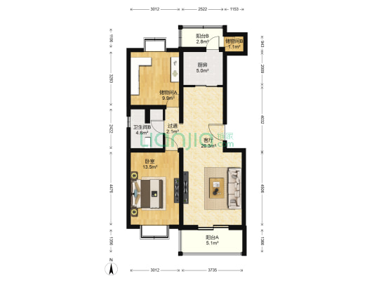 吕营嘉园A区 1室1厅1卫 92平方